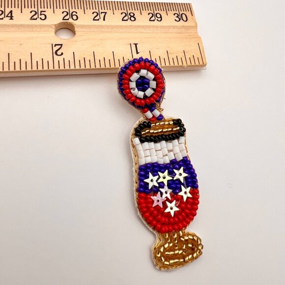 American Beaded Earrings Celebrate 4th of July with Patriotic champagne Earrings - Picture 6 of 6